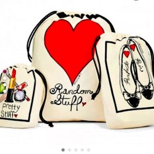 Brighton ❤️ Pack Your Bags Travel Kit - 3 New Canvas Drawstring Travel Bags NWT